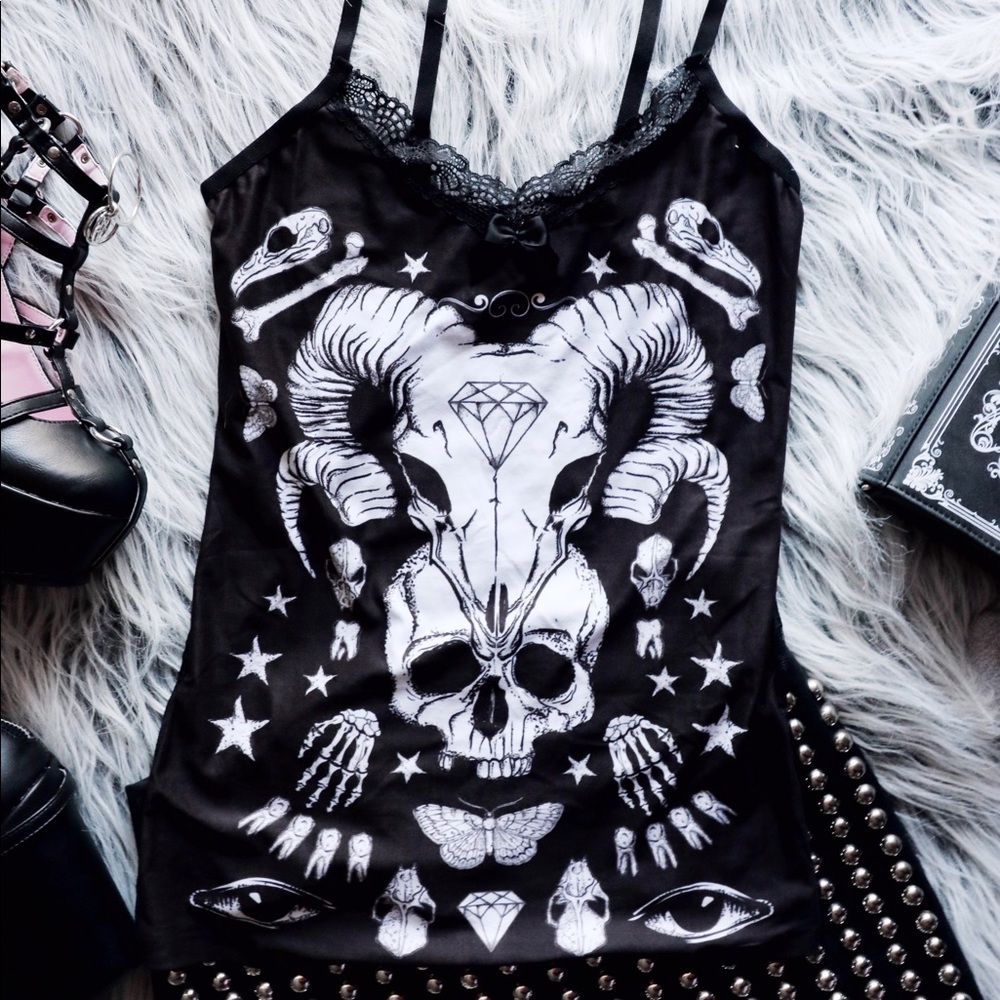 Witchy skull top with skeleton lace back